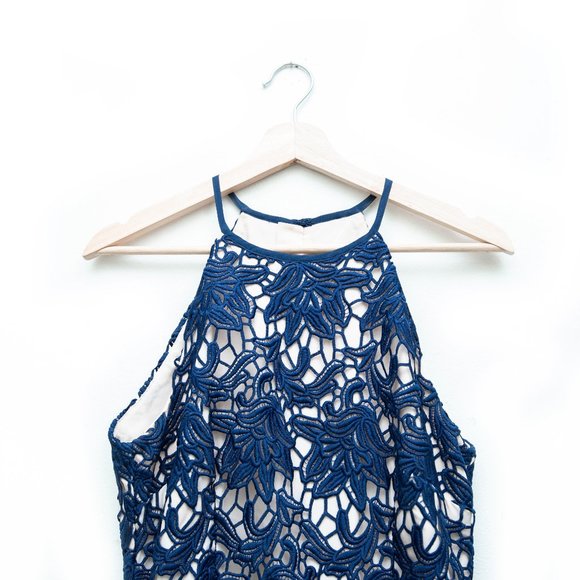 Keepsake Floral Embroidery Overlay Midi Dress Racer Back - Picture 3 of 7